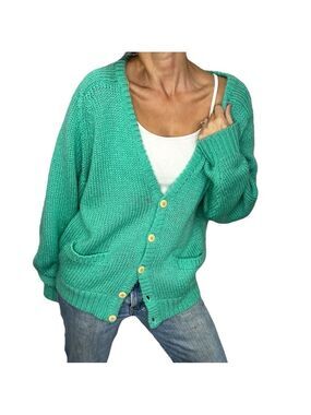 Vintage jade green oversized knit cardigan sweater